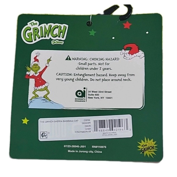 Dr Suess FUZZY The Grinch Hat Adjustable Cap Yellow Green Fuzzy NWT - Picture 8 of 8